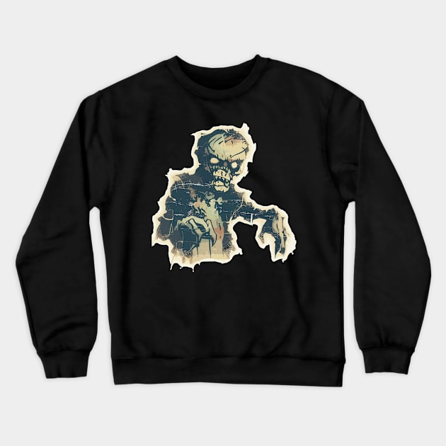 Spooky Zombie Vintage Street Art Crewneck Sweatshirt by TomFrontierArt